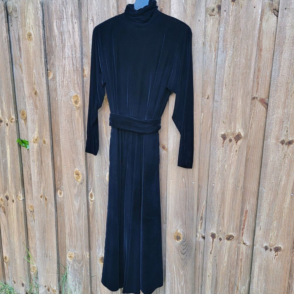 Vintage Ralph Lauren Womens 6 Black Rayon Velvet Button Back Formal Maxi Dress